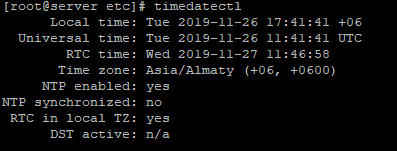 timedatectl -текщие настройки времени