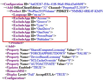 Параметр excludeap в xml файле ODT