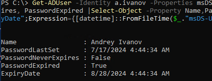 msDS-UserPasswordExpiryTimeComputed атрибут ad