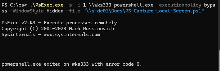 PsExec.exe - создать скриншот экрана сессии пользователя на удаленном компьютере
