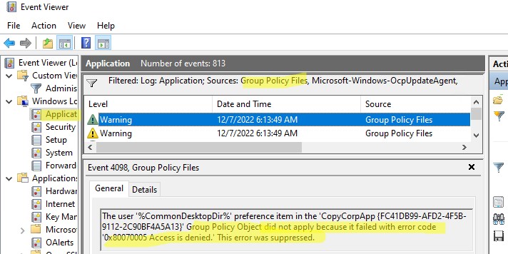 0x80070005 Access is denied при копировании файла Event ID 4098
