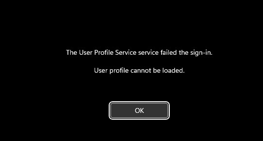 The User Profile Service failed the sign-in. User profile cannot be loaded.