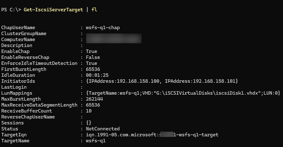 Get-IscsiServerTarget