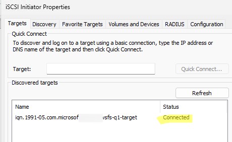 iscsi-target connected