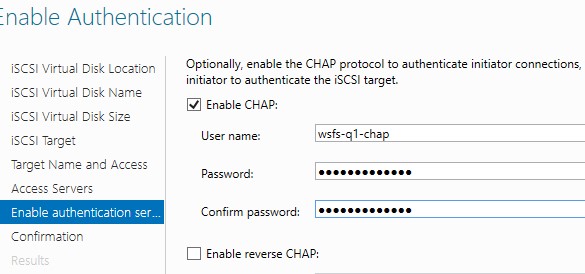 настройка chap аутентфикации для iscsi