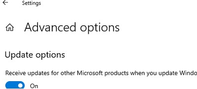 Разрешить Windows получаить обнволения с Windows Update для других продуктов