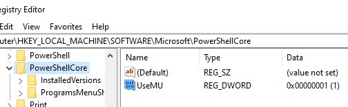 powershell-core опция реестра UseMU разрешить автообновление