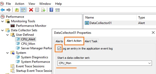 привязка data collector set в perfmon к задаче в task Scheduler 