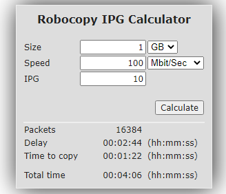 Robocopy IPG Calclator