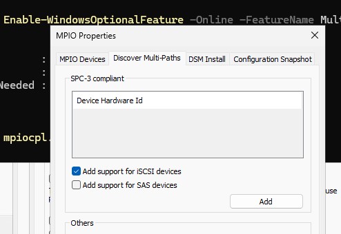 Включить поддержку mpio для iscsi