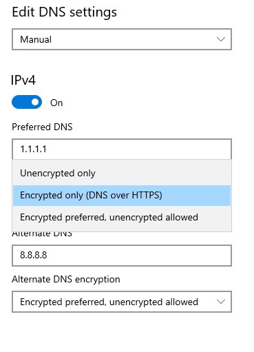 Encrypted only (DNS over HTTPS) в Windows Server 2022