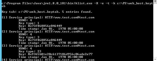 klist.exe вывод содержимого keytab файла spn записией в windows