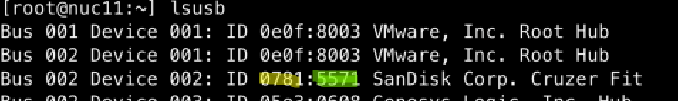 Lsusb - получить ID USB диска в VMware