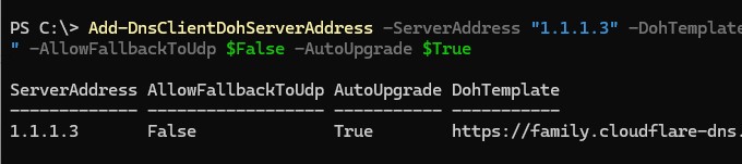 powershell Add-DnsClientDohServerAddress
