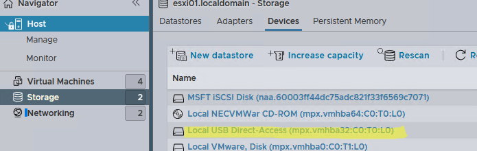 Создать VMFS хранилище на USB диск в VMware ESXi