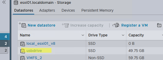 USB диск доступен как VMFS хранилище в VMware