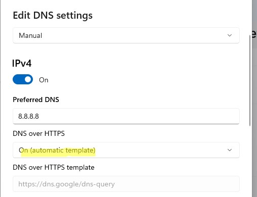 Включить использование DNS over https в windows 11