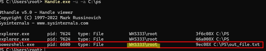 handle вывести открытые файлы в папке 