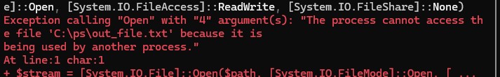 ошибка в powershell - процесс не может открыть файл потому что он используется другим процессом