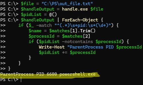 powershell скрипт - вывести процесс, который залокировал файл
