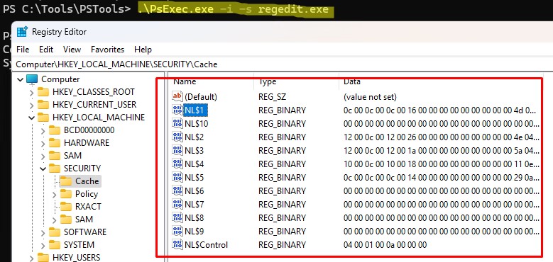 HKLM\Security\Cache сохраненные кэшированные данные пользоавтеля в реестре