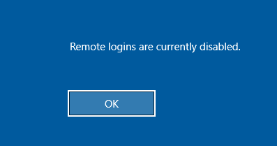 rds windows server 2016 ошибка подключения Remote logins are currently disabled.