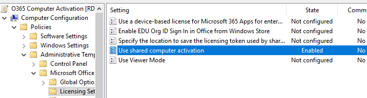 групповая политика Use shared computer activation