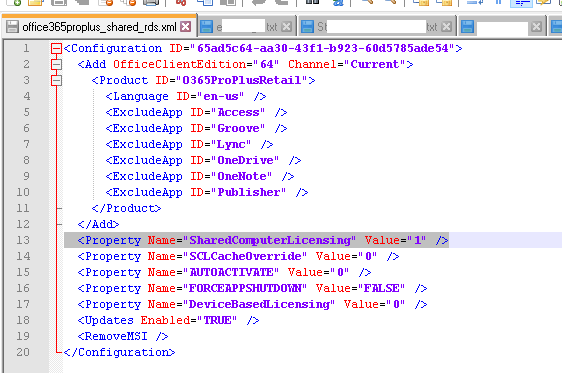 параметр SharedComputerLicensing в xml конфигурационном файле office365 c2r