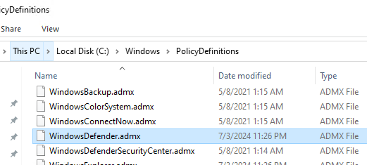 Admx шаблоны политик в папке PolicyDefinitions