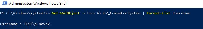 Get-WmiObject -class Win32_ComputerSystem Username