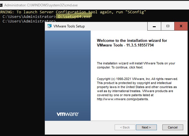 Установить vmware tools в server core
