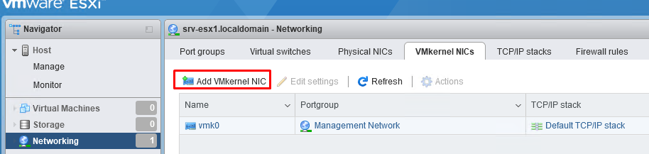 добавить vmkernel порт в esxi