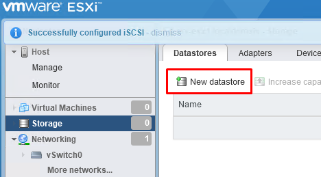 создать новое хранилище на iscsi LUN