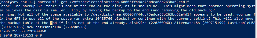 Error: The backup GPT table is not at the end of the disk, as it should be. This might mean that another operating system believes the disk is smaller. Fix, by moving the backup to the end (and removing the old backup)?