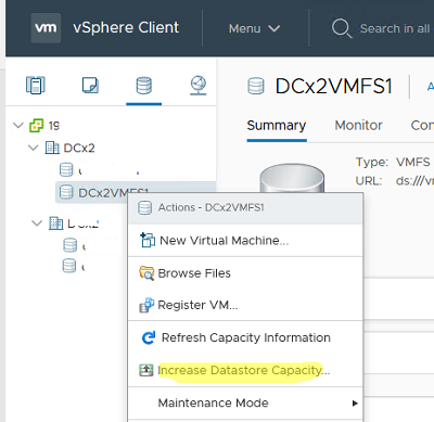 Increase Datastore Capacity расширить vmfs хранилище в VMWare vCenter