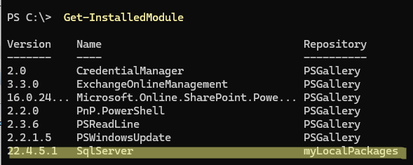 Get-InstalledModule список установленных сторонних модулей powershell