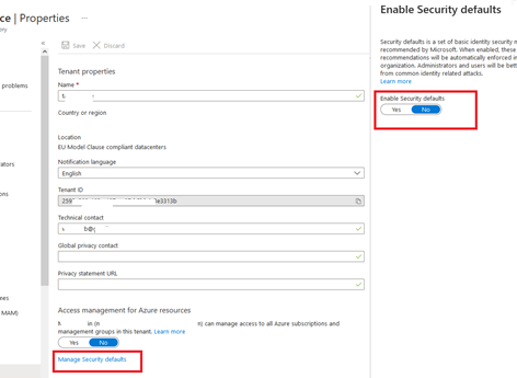 Azure Enable Security defaults - включить базовую аутентфикацию