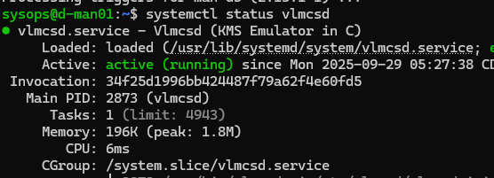 systemctl status vlmcsd