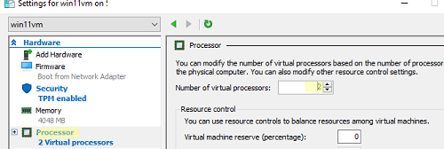 добавить второй процессор для ВМ hyper-v