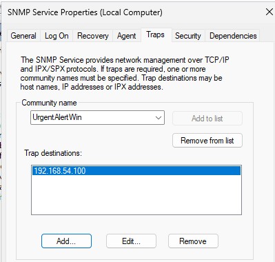 Параметры отправки SNMP trap