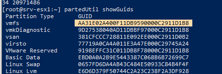 GPT GUID для VMFS раздела AA31E02A400F11DB9590000C2911D1B8