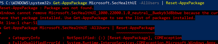 Microsoft.SecHealthUI не установлен