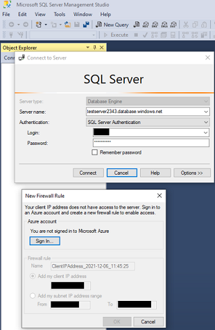 Microsoft SQL Server Management Studio подключение к базе azure