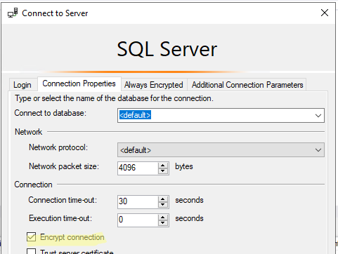 шифровать подключение к SQL Server в Management Studio