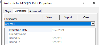 выбрать сертфикат для шифрования трафика SQL Server