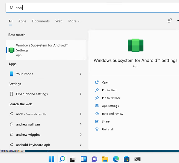 Windows Subsystem for Android Settings в Windows 11