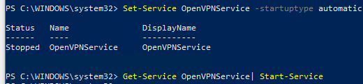 запуск службы OpenVPNService 