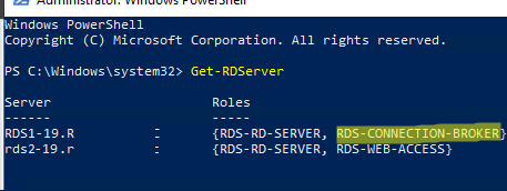 Get-RDServer роль RDS-CONNECTION-BROKER перенесена на новый сервер