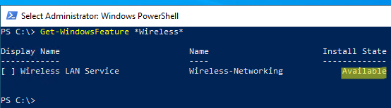 компонент Wireless-Networking в Windows Server отключен