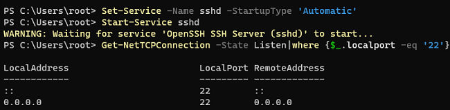 openssh сервер в windows слушает 22 порт TCP